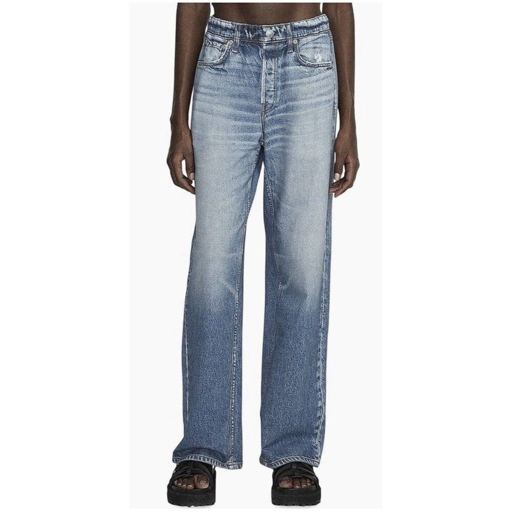 Rag & Bone Miramar Wide Leg Pants Noosa Blue Jeans Sweatpants Pull On Size M